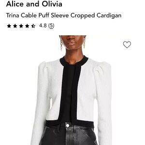 Alice + Olivia White and Black Cropped Cardigan
